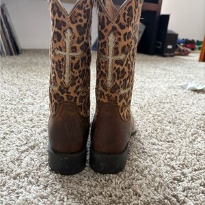 Leopard Print Western Boots with Cross Design